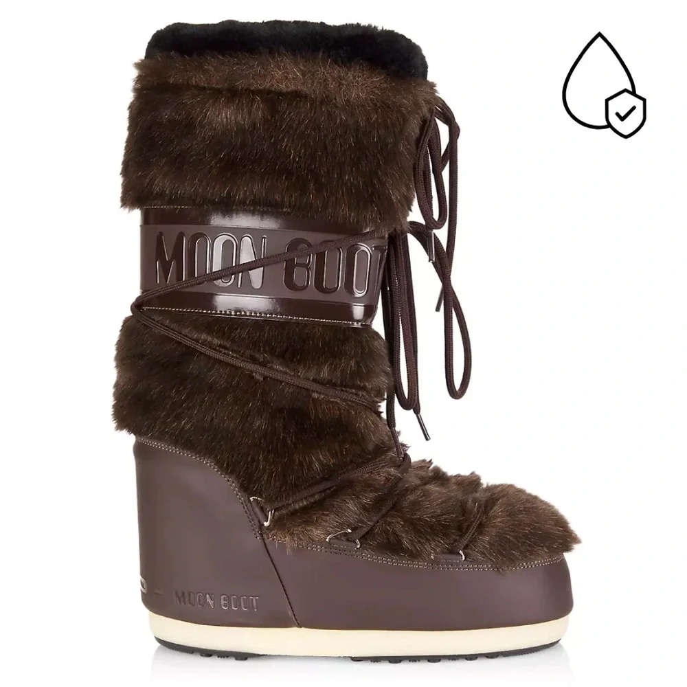 NWT Moon Boot Women's Dark Brown Fur Winter Boots US 7-8.5 / EU 39-41 - Picture 1 of 13